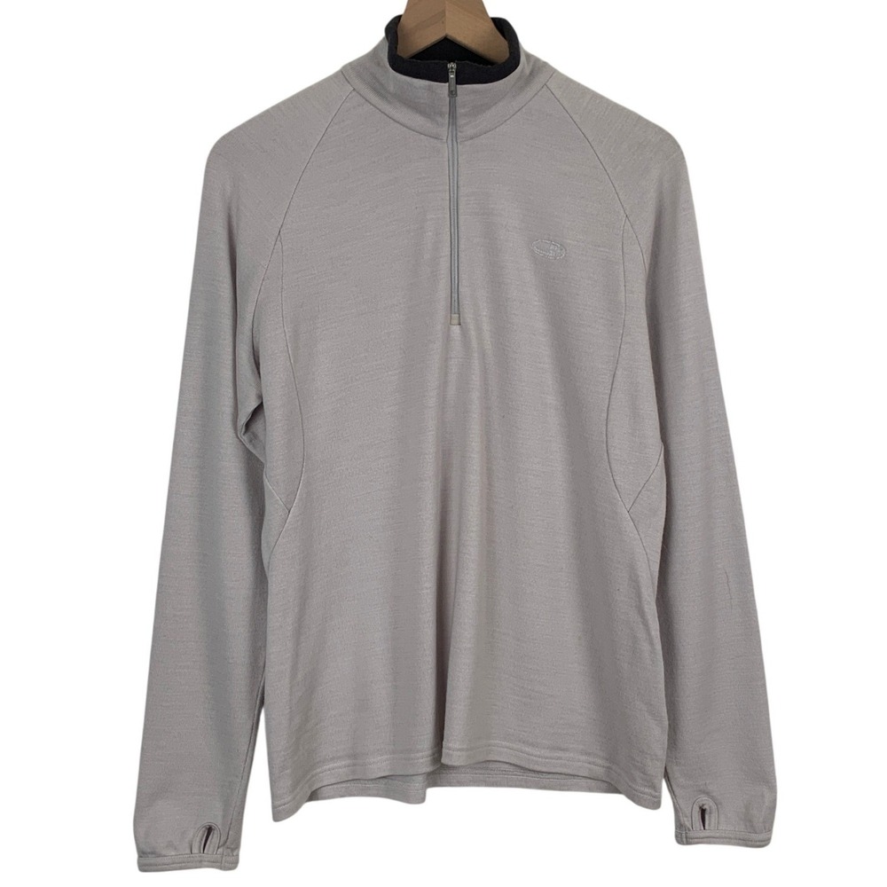 ICEBREAKER Sport 320 Merino Wool Quarter Zip Pullover Women's XL Gray Thumbies